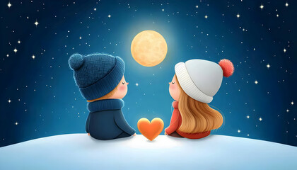 Obraz premium Couple's Stargazing Valentine’s Night Celebrating Love Under the Moon