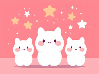 Naklejka premium Playful Stargazing Valentine's Day Art Featuring Adorable Characters in the Night Sky