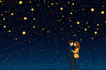 Valentine's Day Stargazing Romantic Couple Under a Starry Sky