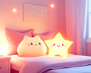 Valentine's Day Stargazing Under Soft Lights Cozy Bedroom Whimsical Atmosphere