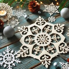 Fototapeta premium Make Cut-Out Snowflakes Day is here - get creative and make your own snowflakes to decorate your home for the holidays!