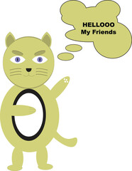 Cute Cat Character holding some tray saying hello to customers