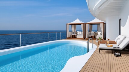 Fototapeta premium Luxurious poolside retreat overlooking the ocean.