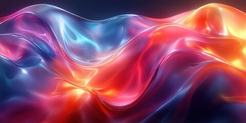 Obraz premium Iridescent Fluid Abstract Sculpture Wavy Background Design Modern Digital Art