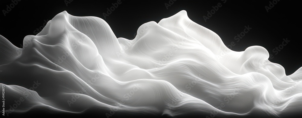 Aufkleber Grayscale Abstract Texture Smooth Background with Gradient Flowing Curves and Soft Shadows
