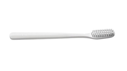 white plastic toothbrush with soft bristles on white background