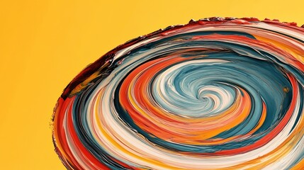 Fototapeta premium Vibrant Swirling Patterns in Bold Colors Against a Bright Yellow Background, Showcasing a Dynamic Textural Effect for Artistic Expressions and Creative Projects