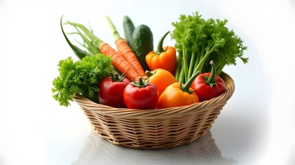 Vibrant Vegetables in a Rustic Basket: A Colorful Still Life of Fresh Produce