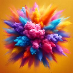 Obraz premium Explosive Burst of Multicolored Powder Clouds in a Vivid, Vibrant Abstract Artwork on a Color Background