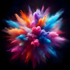 Fototapeta premium Explosive Burst of Multicolored Powder Clouds in a Vivid, Vibrant Abstract Artwork on a Color Background