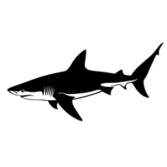 Black and white illustration of a shark.