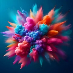 Obraz premium Explosive Burst of Multicolored Powder Clouds in a Vivid, Vibrant Abstract Artwork on a Color Background