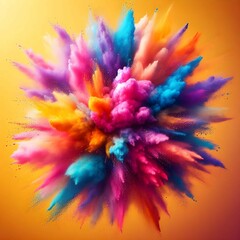 Explosive Burst of Multicolored Powder Clouds in a Vivid, Vibrant Abstract Artwork on a Color Background