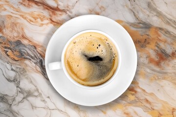 Tasty hot Espresso coffee in cup on desk