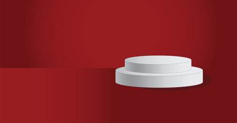 White Podium with dark red Background 