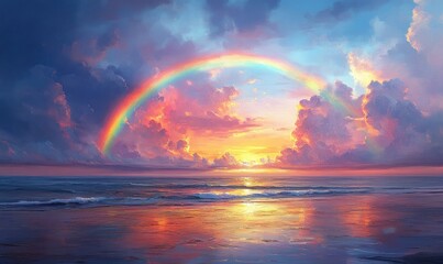 Rainbow Over Calm Ocean Landscape
