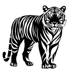 Black and white stylized tiger illustration.