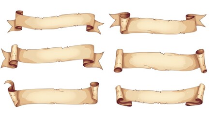 Vintage Scroll Banner Collection Illustration - Set of Antique Paper Scrolls for Decorative Design and Invitations