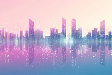 Futuristic Cityscape with Glowing Towers and Digital Particles