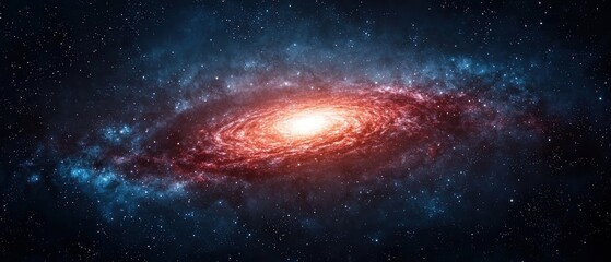 Fototapeta premium galactic center energy concept. A mesmerizing spiral galaxy glowing with bright centers and vibrant blue hues, set against the dark backdrop of space.