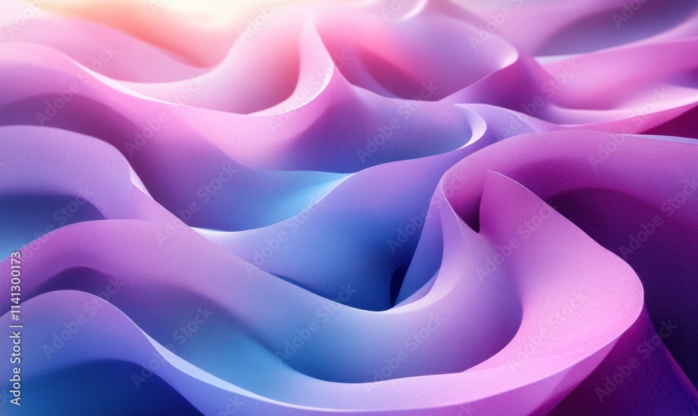 Poster minimalist abstract 3d render of spiraling shapes in soft purple and blue gradients with geometric h