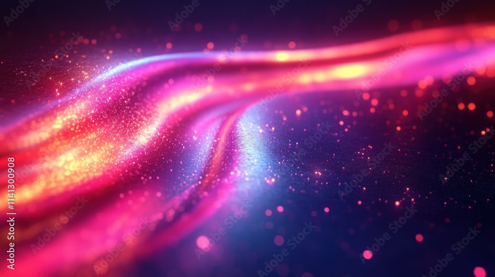 Poster iridescent abstract composition with glowing curves and neon lighting effects on dark background