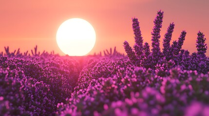 Fototapeta premium Sunset over a field of lavender.