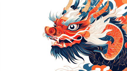 Obraz premium Chinese dragon with horns close-up on white background, stylish illustration