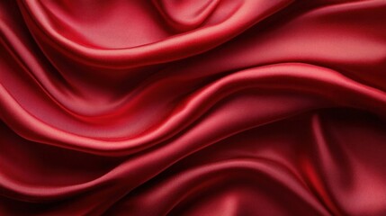 Fototapeta premium Luxurious Red Silk Fabric Close-Up with Intricate Folds and Smooth Texture