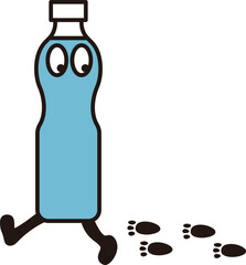 ペットボトルのキャラクターと足跡のカーボンフットプリントのイラスト素材