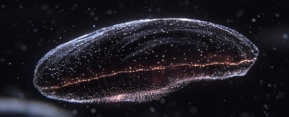 Bioluminescent Comb Jellyfish Glowing in Dark Ocean