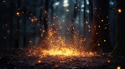 Naklejka premium Magical Forest Sparkle: Enchanting Night Landscape