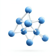 A 3D molecular structure featuring blue spheres connected by white bonds, representing chemical compounds or molecular configurations.