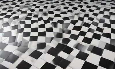Naklejka premium Classic black and white checkered floor tile pattern with a subtle sheen, crisp, minimalist, black and white
