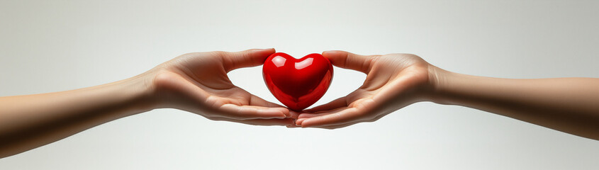 Fototapeta premium Blood Donor Month, hands hold the heart, created with Generative AI technology.