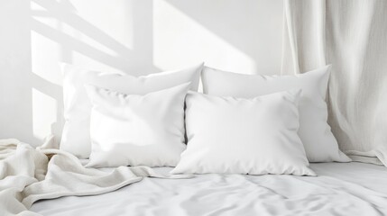 Sunlit Serenity: Minimalist Bedroom with Crisp White Pillows and Linen