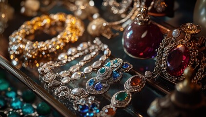 Luxury Jewelry Display with Gems and Gold
