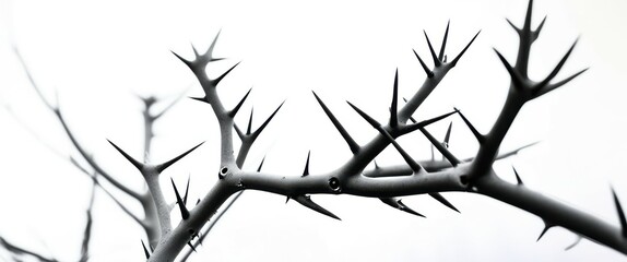 Photo of a black and white tree branch against a white background, with a shallow depth of field, jpeg artifacts, high quality