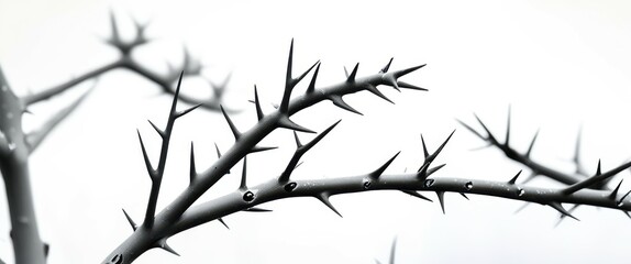 Fototapeta premium Photo of a black and white tree branch against a white background, with a shallow depth of field, jpeg artifacts, high quality