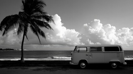 Classic Van by the Beach in Adventure Setting