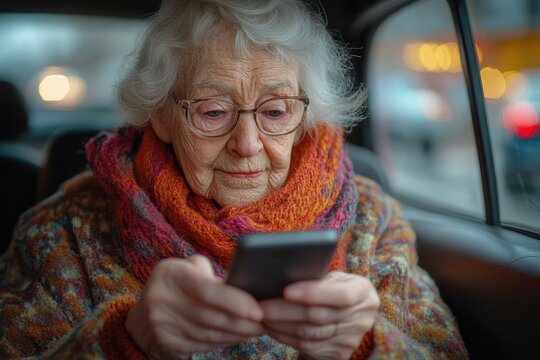 Senior Woman Driving Alone with Smartphone Safe Driving for Older Adults Independence Confidence Concentration - Powered by Adobe