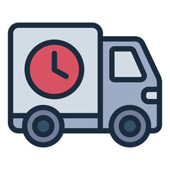 Delivery van with clock filled line icon for fast shipping services