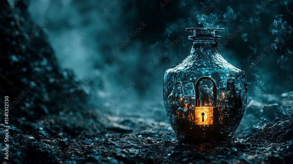 Aufkleber mysterious glowing container fantasy realm digital art enigmatic atmosphere low angle surreal concep