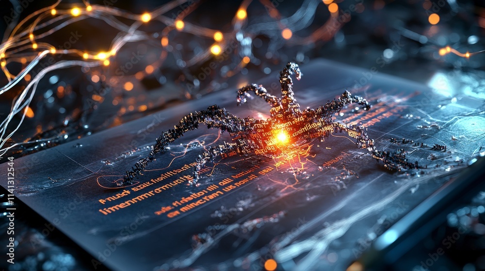 Poster Surreal glowing report sheet with intricate light patterns digital studio visual art abstract technology concept