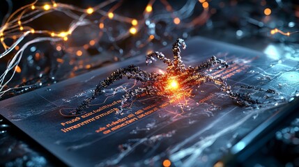 Surreal glowing report sheet with intricate light patterns digital studio visual art abstract technology concept