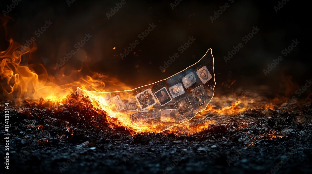 Poster glowing sticker peeling off fiery surface artistic concept abstract environment macro viewpoint visu