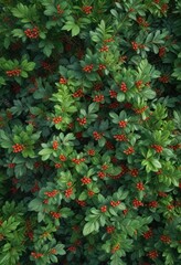 Obraz premium Overhead view of a lush green bush with ripe wolfberries, overhanging, landscape, wolfberry