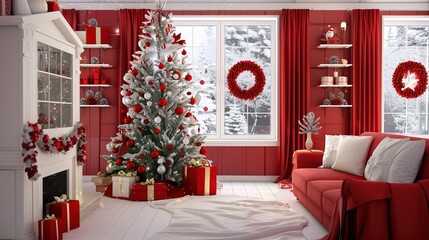 Christmas tree decorations red white christmas red