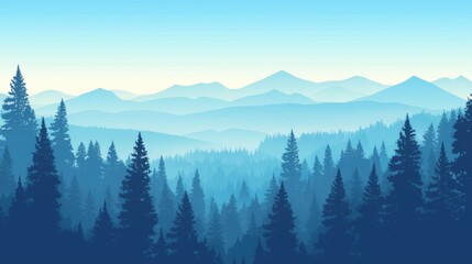 Fototapeta premium Seamless forest landscape with layered trees, vector illustration, ideal for outdoor and hiking concepts, depicting a serene natural background.