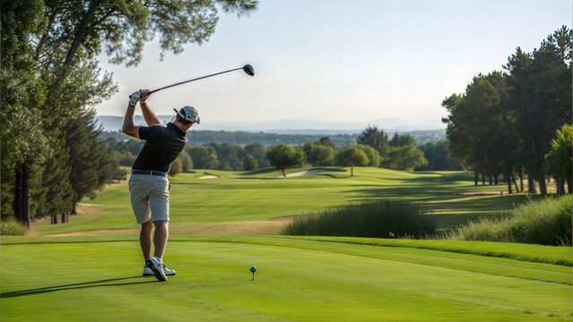 Golfer Teeing Off on a Sunny Day